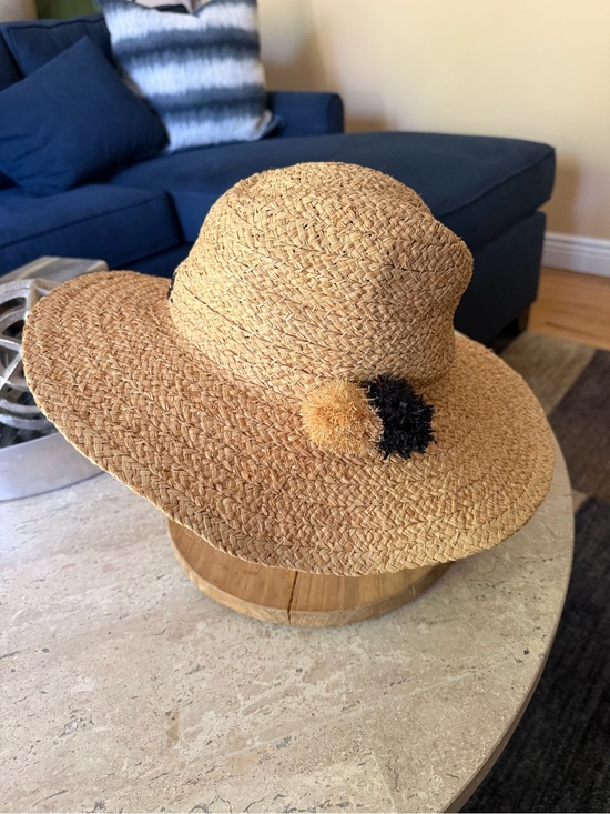 Hat Attack Rattan Straw Sun Pom Beach Hat Hi Embroidered Graphic Writing main image 5